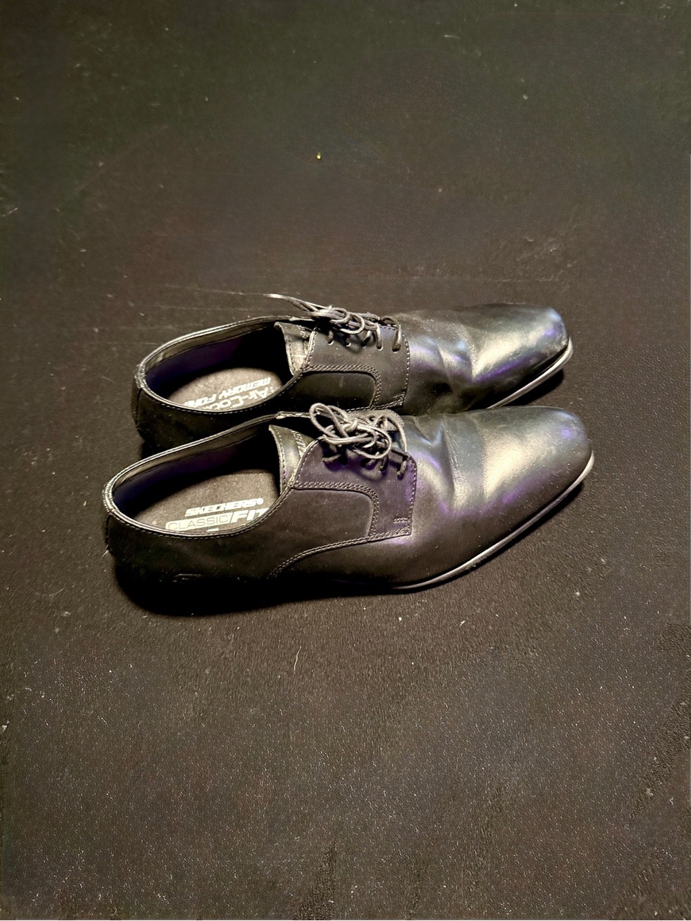 Skechers Black Leather Slip-On Dress Oxfords